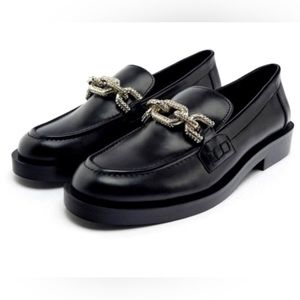 Zara rhinestone embellished flat loafers black